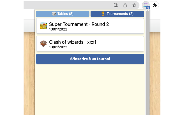 Tournaments tab